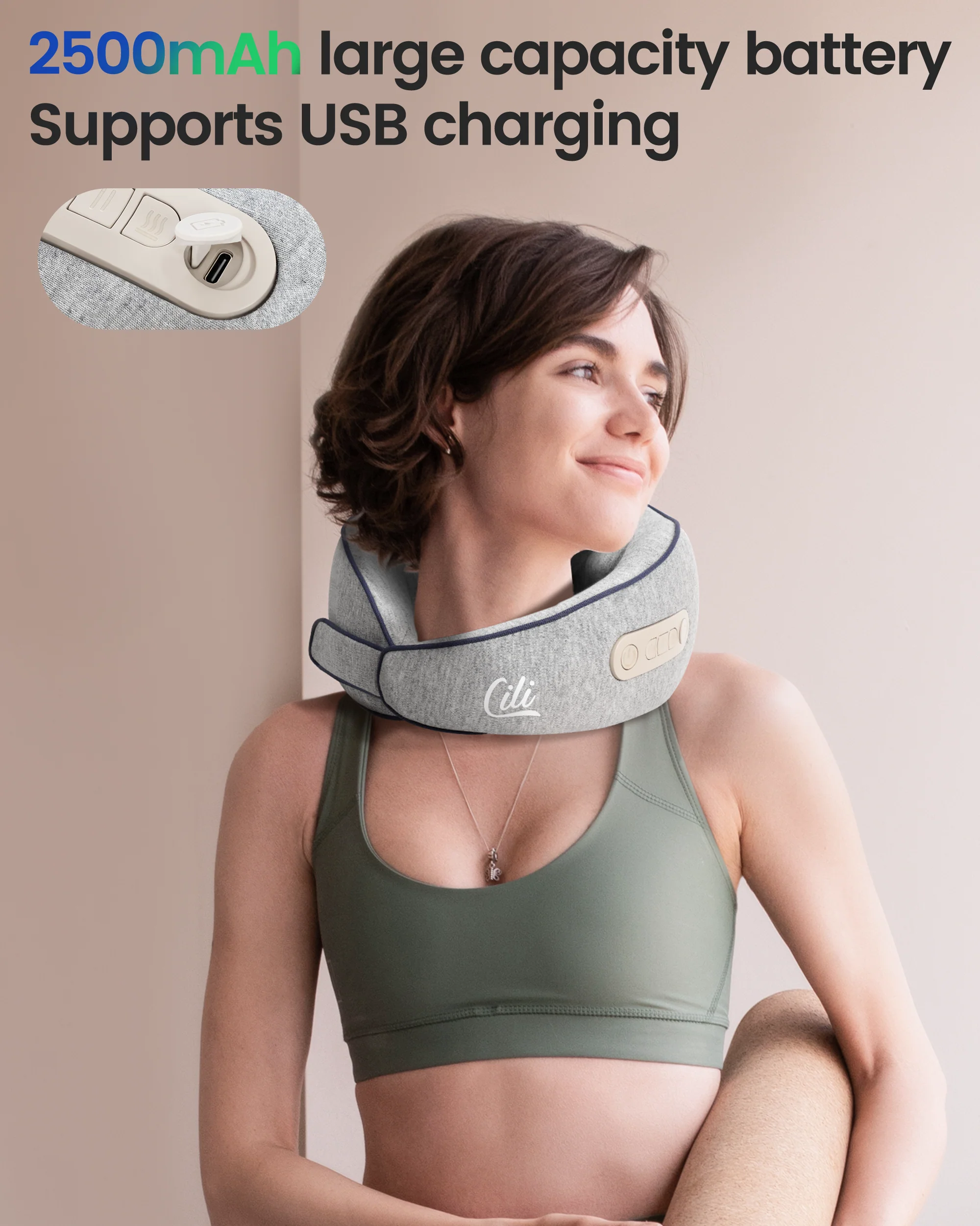 CILI Cordless Neck Massager Pillow with Heat, Shiatsu Neck Massager for Pain Relief - 6476 - Image 9