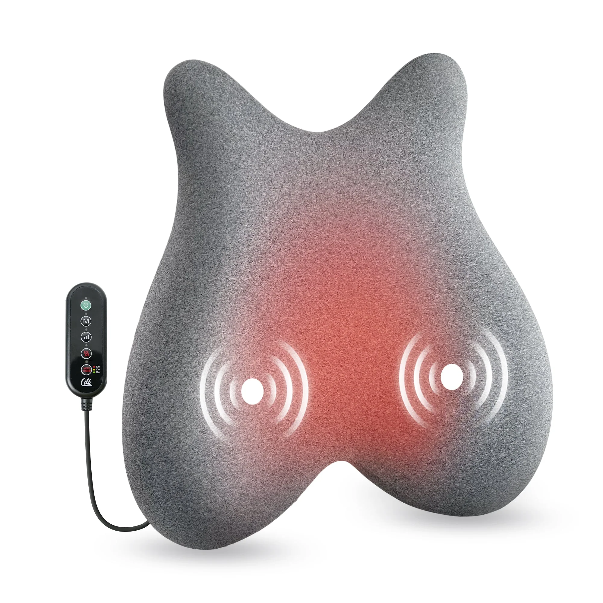 Memory Foam Heated Lumbar Support Pillow with Vibration - 1307