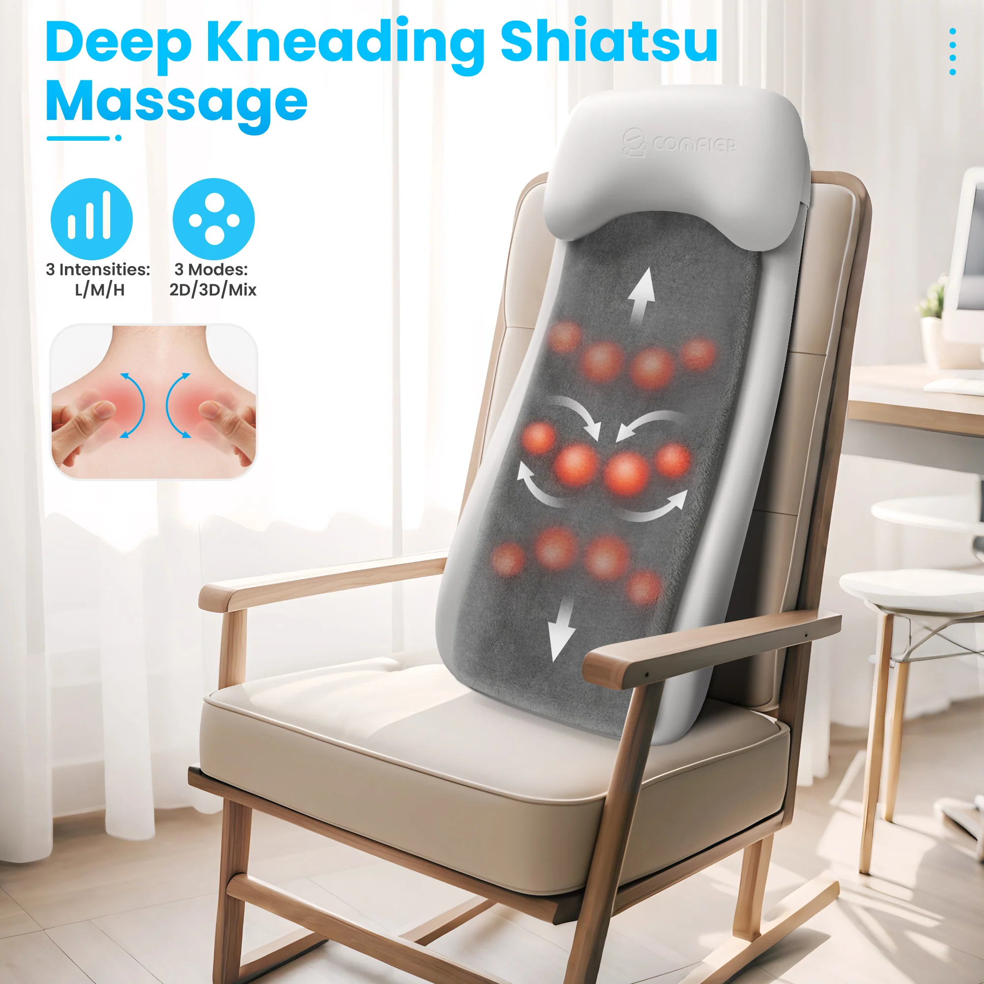 Cordless Back Massage Chair Pad with Multi Functions - 2311B - Image 2