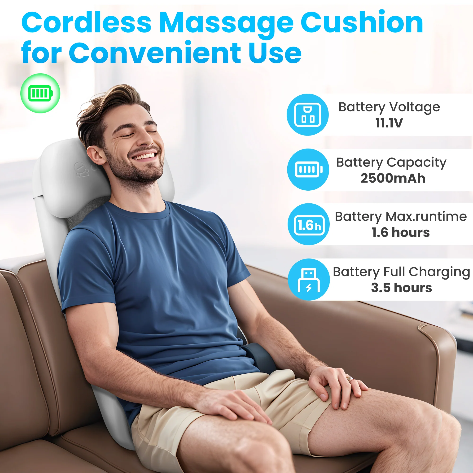 Cordless Back Massage Chair Pad with Multi Functions - 2311B - Image 3