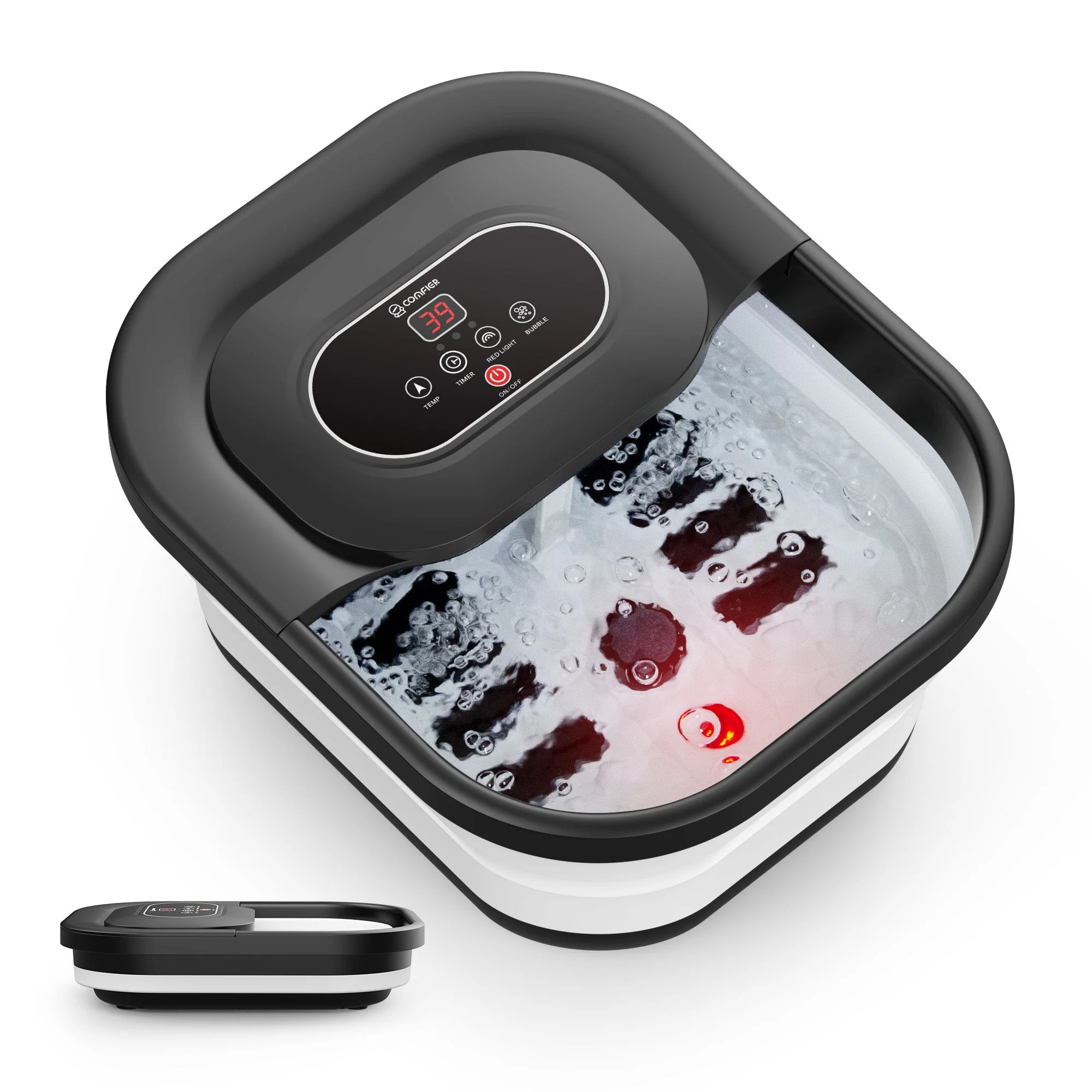 Collapsible Foot Spa Bath Massager with Bubbles, Red Light, Pumice Stone and Shiatsu Massage Rollers - 5415