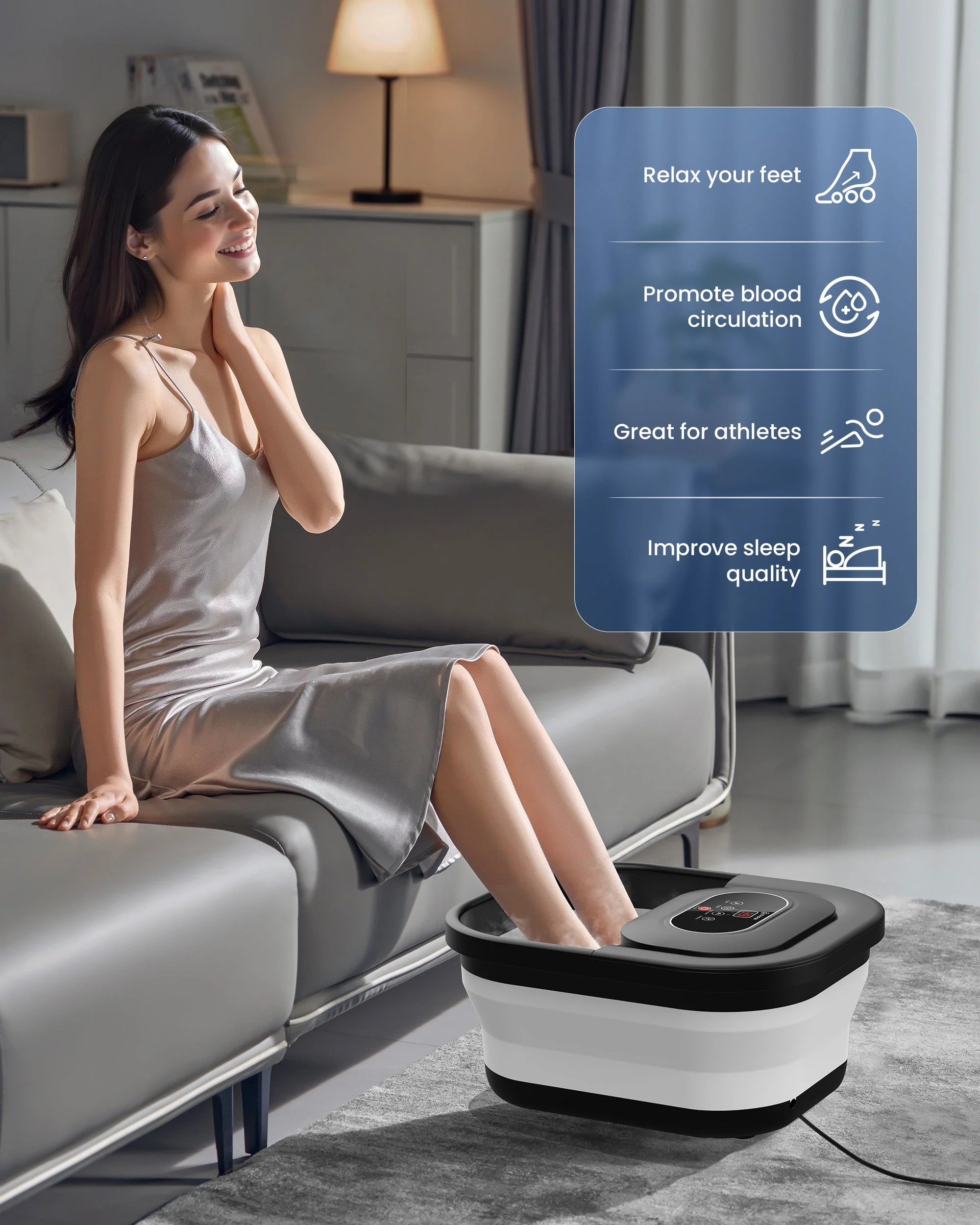 Collapsible Foot Spa Bath Massager with Bubbles, Red Light, Pumice Stone and Shiatsu Massage Rollers - 5415 - Image 3