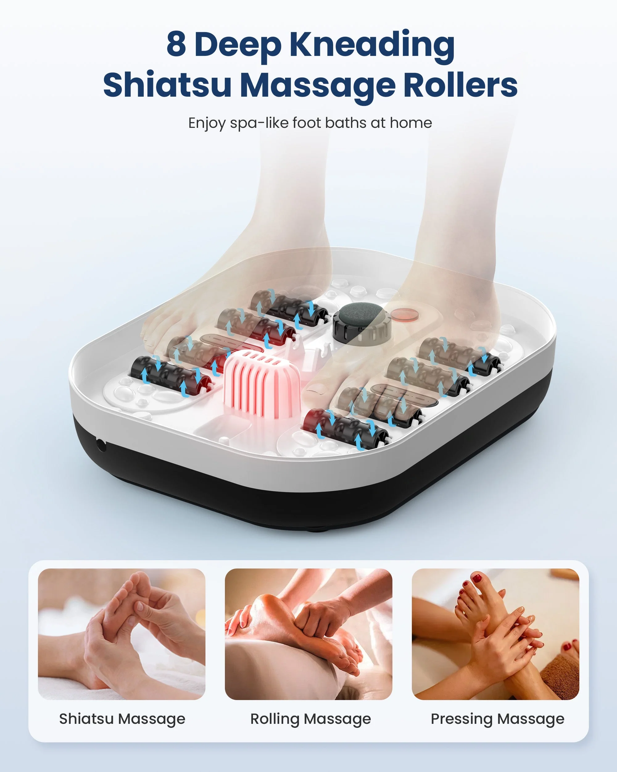Collapsible Foot Spa Bath Massager with Bubbles, Red Light, Pumice Stone and Shiatsu Massage Rollers - 5415 - Image 7