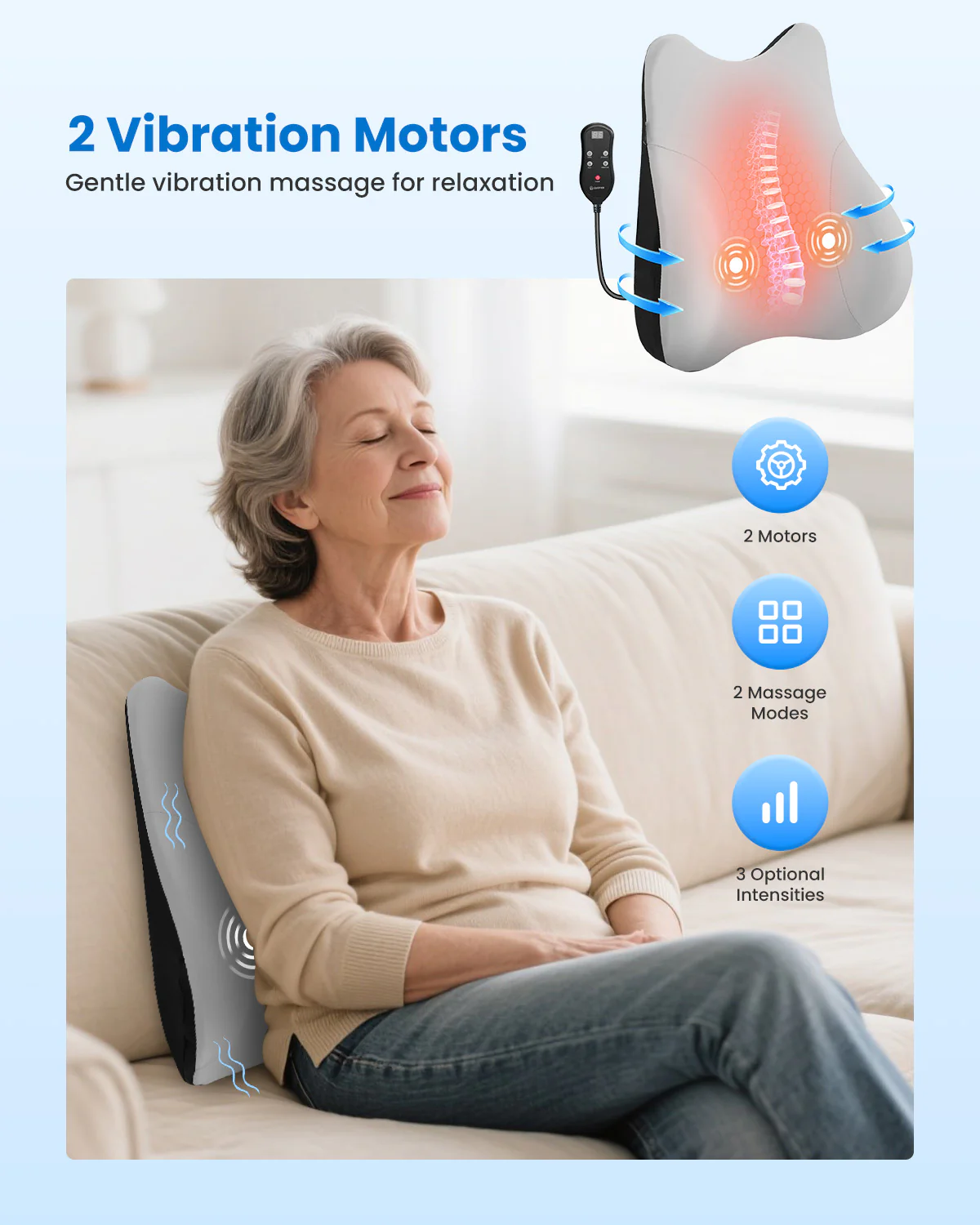 Lumbar Support Pillow for Office Chair, Vibration Massage Back Support - 1428 - Image 2