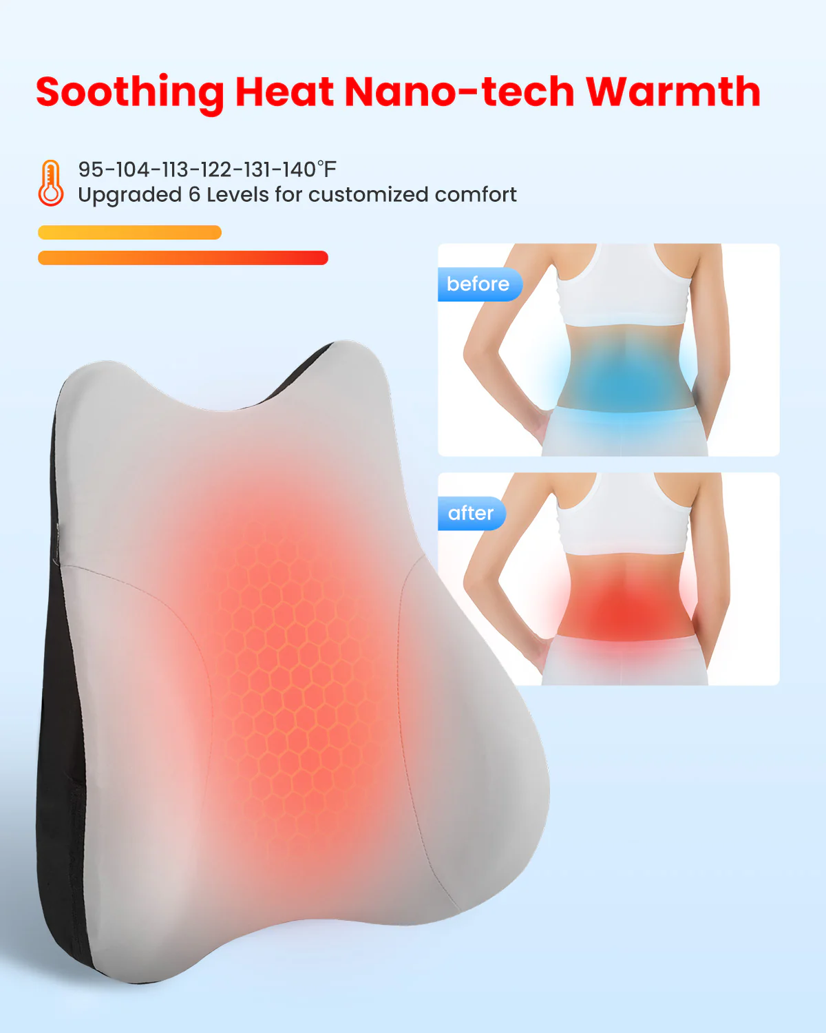 Lumbar Support Pillow for Office Chair, Vibration Massage Back Support - 1428 - Image 4
