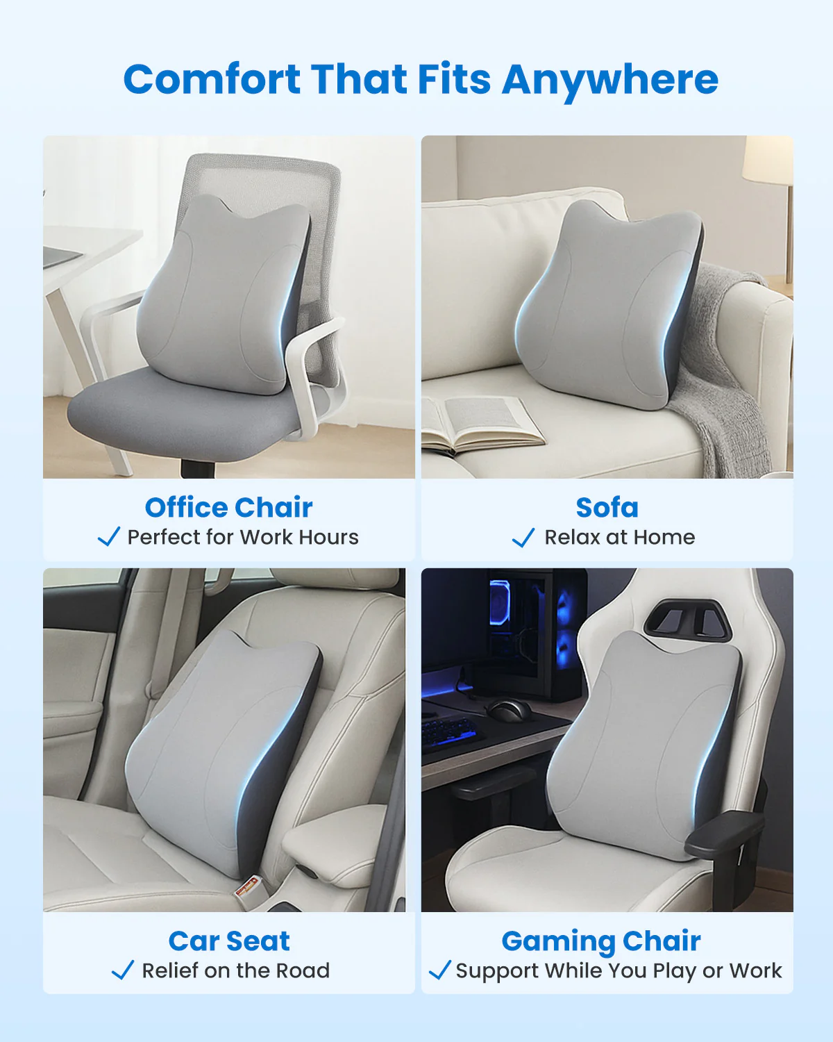 Lumbar Support Pillow for Office Chair, Vibration Massage Back Support - 1428 - Image 6