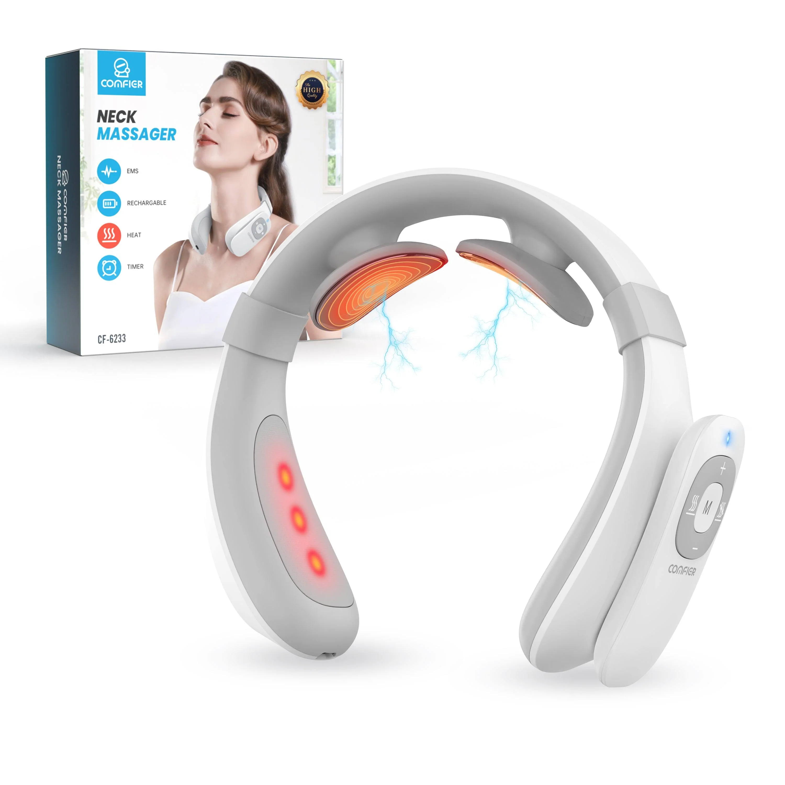 Portable Intelligent Electric Pulse Neck Massager with Heat for Pain Relief - 6322