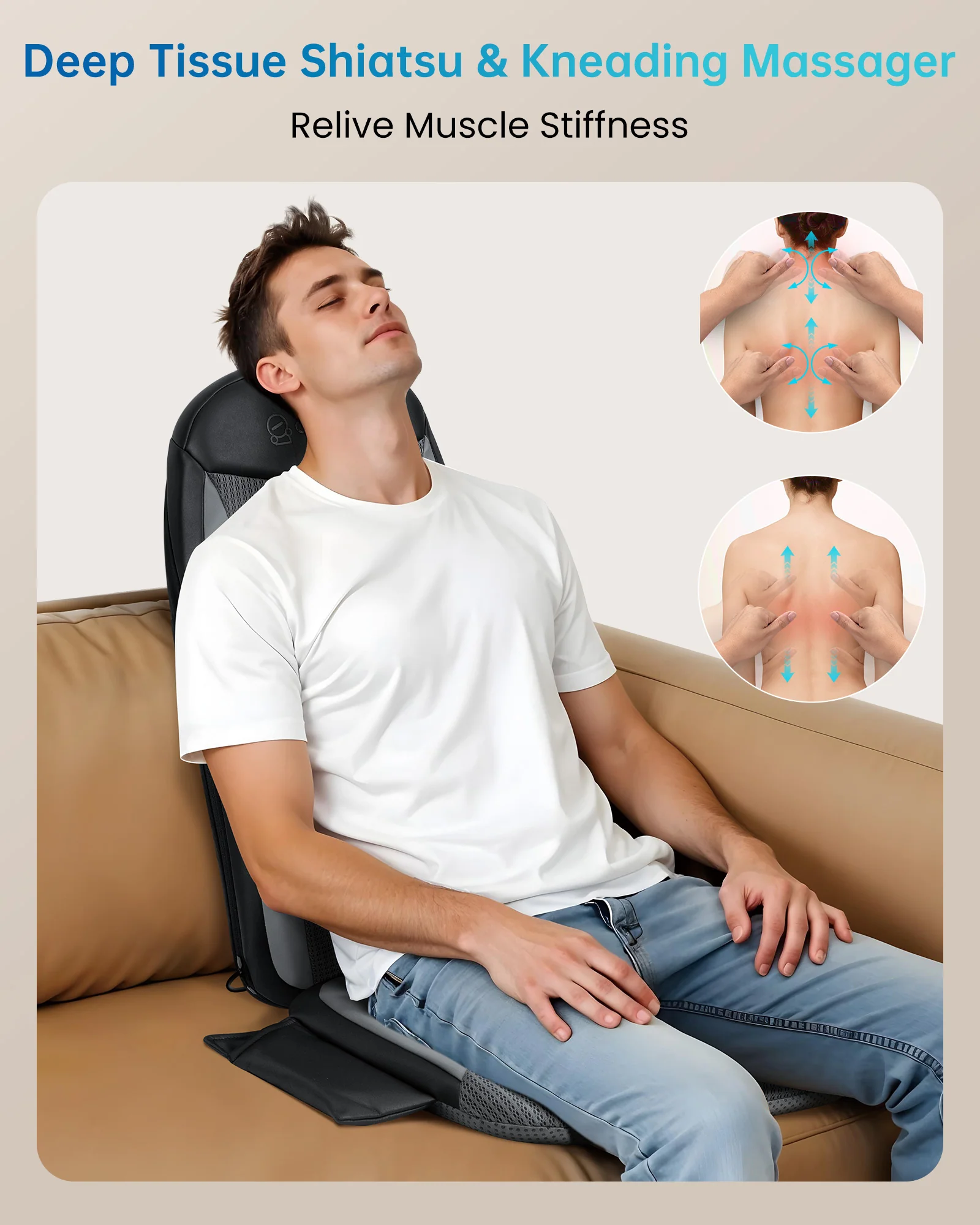 Portable Shiatsu Back Massager with Heat - 2208 - Image 3