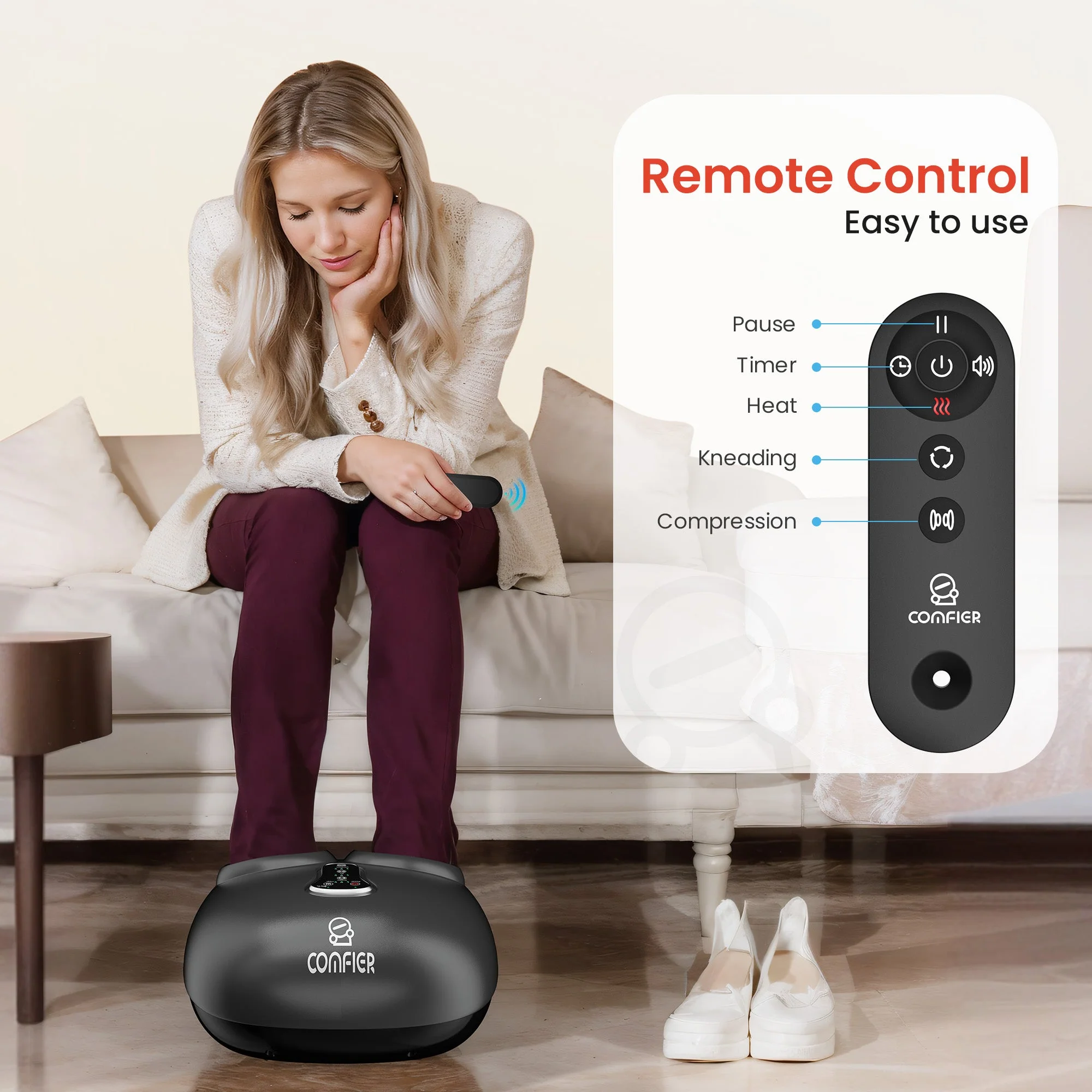 Shiatsu Foot Massager with Remote Control, Pause Function, Heat, Compression, Vibration - 5212RC - Image 3