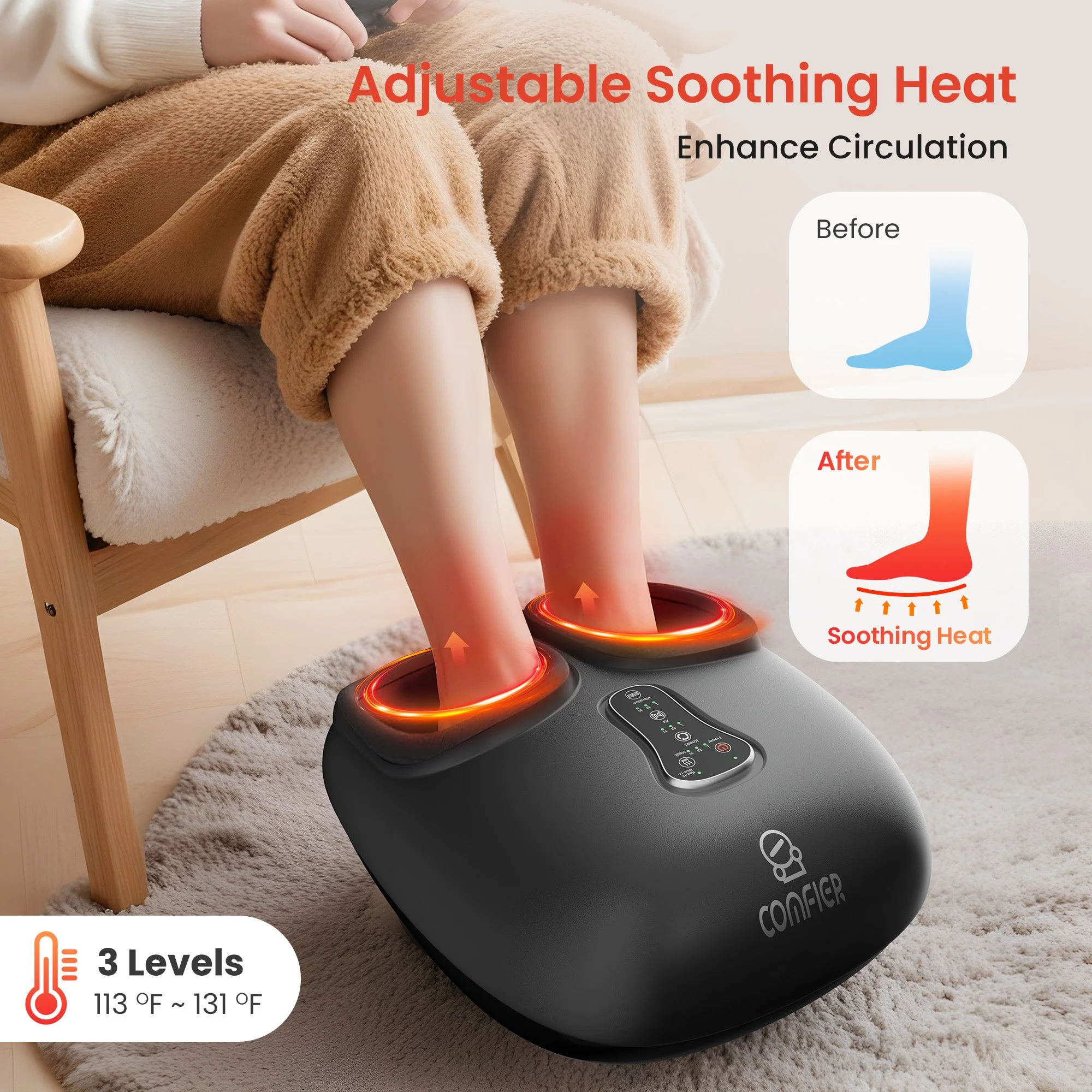 Shiatsu Foot Massager with Remote Control, Pause Function, Heat, Compression, Vibration - 5212RC - Image 6