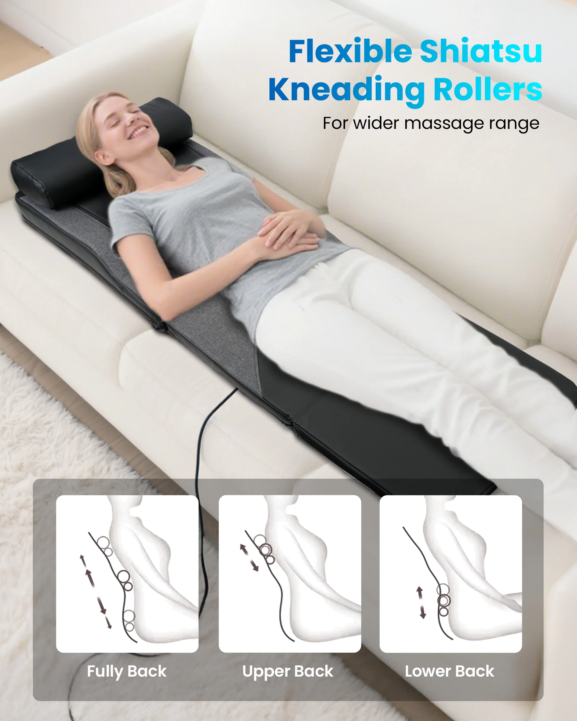 Shiatsu Full Body Massage Mat with Heat, Back Massage Pad - 3407 - Image 2