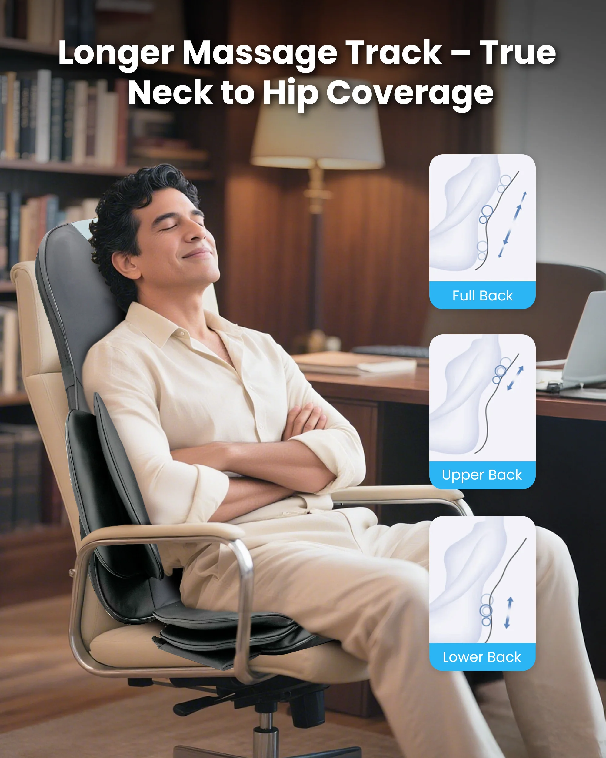 Full Back Coverage Massage Chair Pad with Adjustable Neck Nodes - 2209 - Image 2