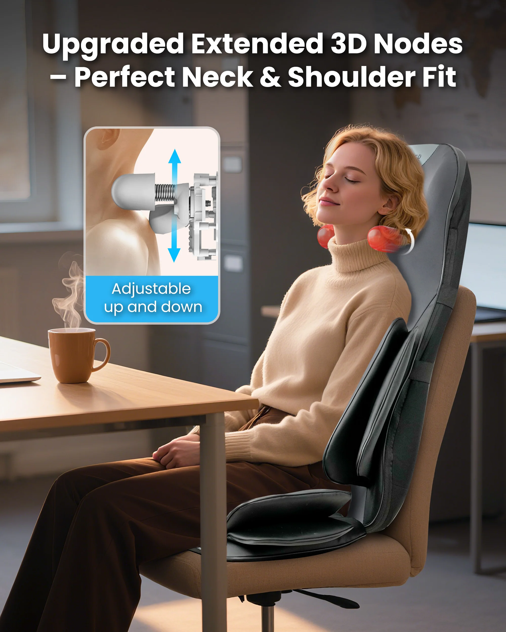 Full Back Coverage Massage Chair Pad with Adjustable Neck Nodes - 2209 - Image 4