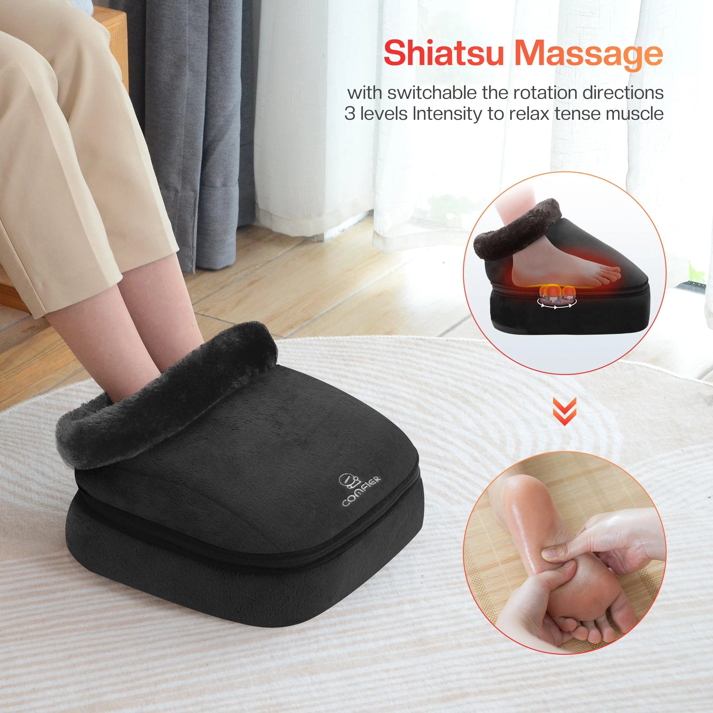 Ultra-soft Plush Cloth Shiatsu Electric Foot Warmer for Plantar Fasciitis - 5202 - Image 4