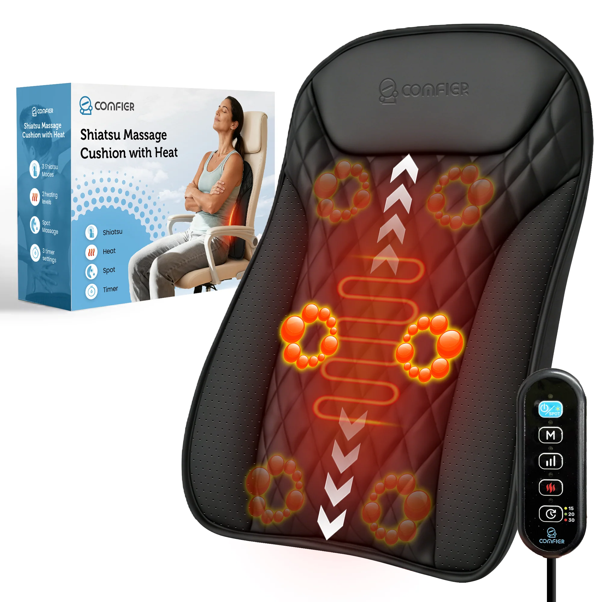 Ultra-Slim Back Massager with Heat, Up–Down Moving 10 Massage Nodes - 1515