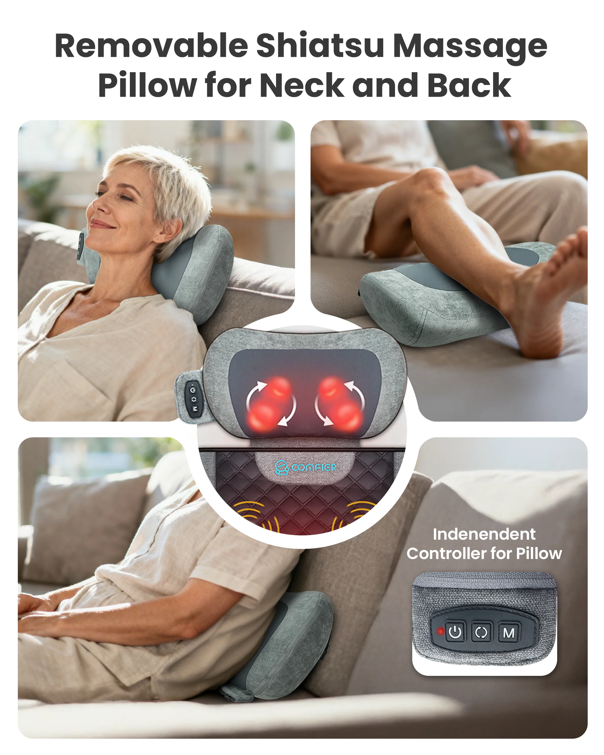 10-Motor Vibration Massage Mat with Detachable Shiatsu Neck Pillow - 3408 - Image 4