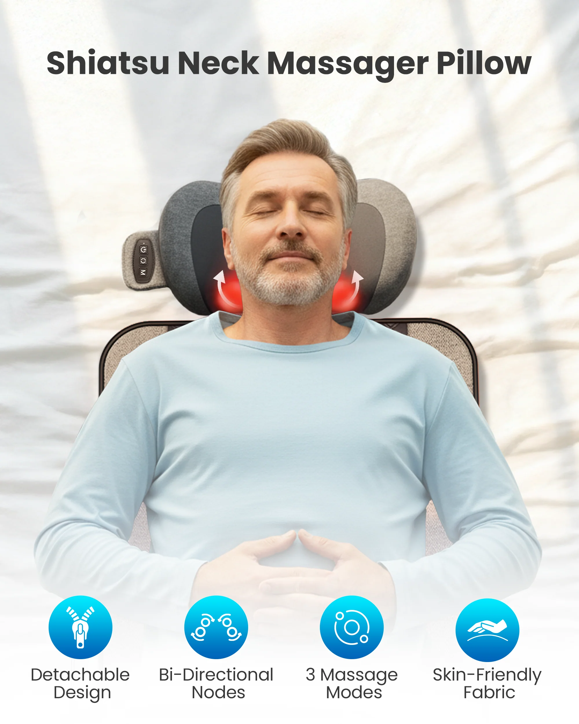 10-Motor Vibration Massage Mat with Detachable Shiatsu Neck Pillow - 3408 - Image 6